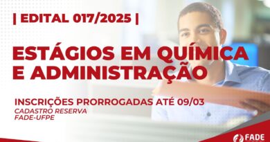 Estágios em Química e Administração. Inscrições até 09 de março. Edital 017/2025.